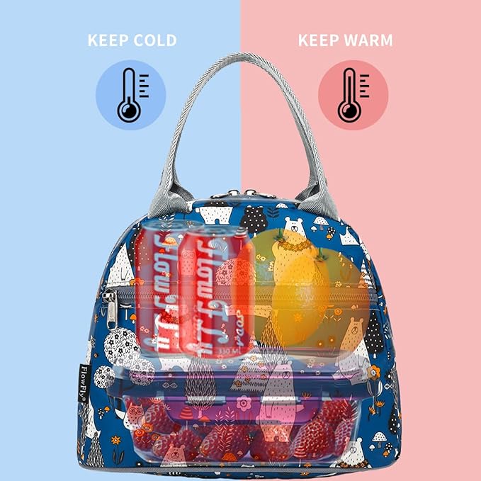 FlowFly Insulated Lunch Cooler Bag - Tote Bag Organizer for Women/Men, Owl
