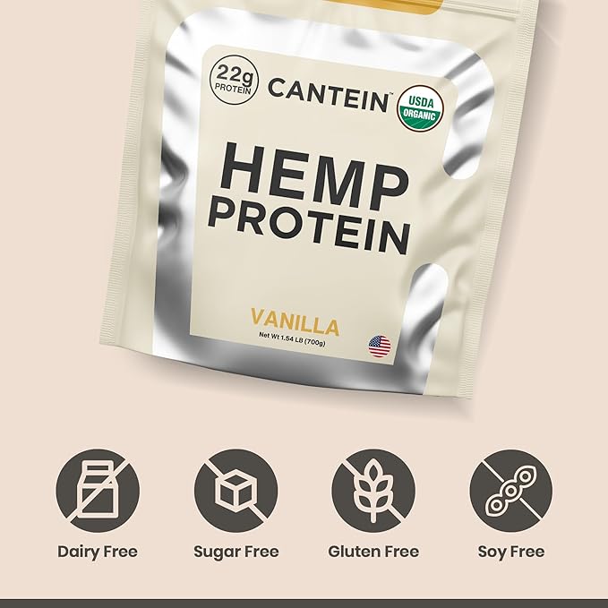 Organic Hemp Protein, Vegan Protein Powder, Clean Plant Based Protein Powder, Non Dairy Protein, Lactose Free Natural Protein, Gluten Free- 20 Servings, Vanilla