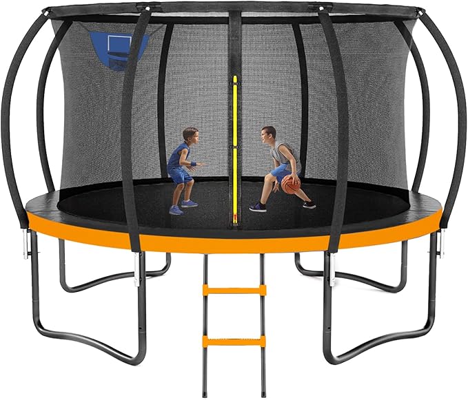 Trampoline 8FT 10FT 12FT 14FT 16FT, Outdoor Trampolines for Kids and Adults, Recreational Trampoline with Enclosure Net & Ladder, Round Trampoline ASTM Approved, 400/450LBS Weight Capacity