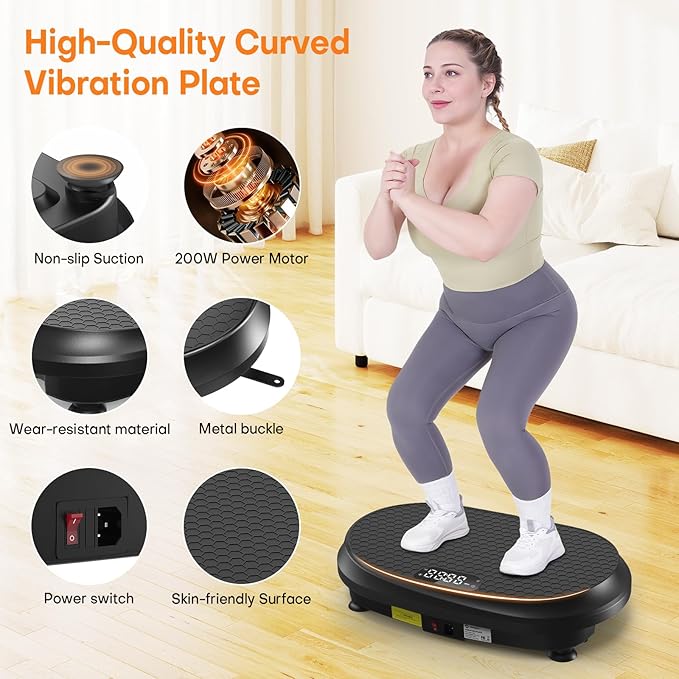 Curved Vibration Plate Exercise Machine, Vibrating Plate 400 lbs Capacity with 9 Auto Modes and 120 Adjustable Speeds, Large LED Display, Touch and Remote Control, Vibration Platform for Home