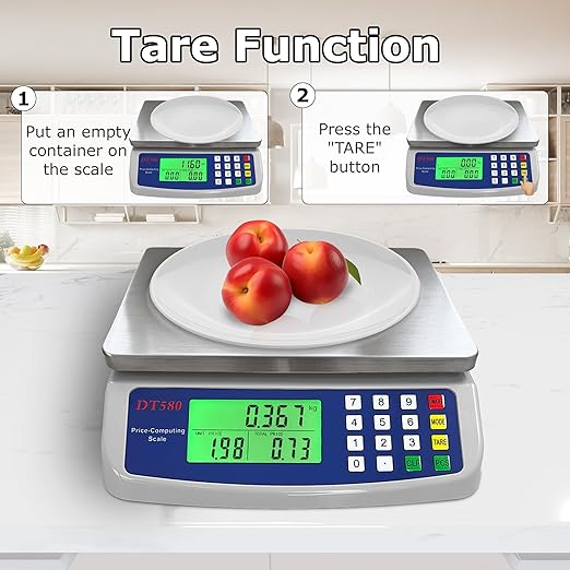 Large Digital Kitchen Scale 40kg/88lb Stainless Steel Price Computing Scale Counting Scale Deli Scale with LCD Display for Baking Bread Cooking Meat Prep Parts and Coins Adapter Included
