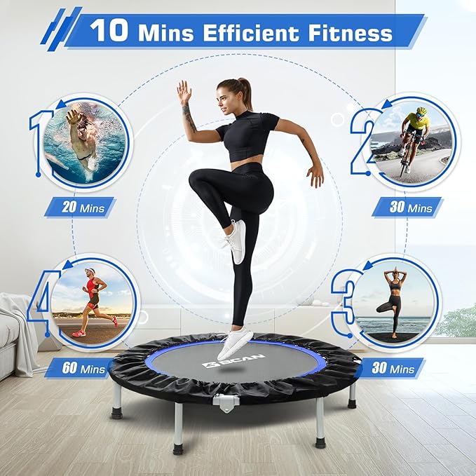 BCAN 38"/40''/48'' Foldable Mini Trampoline Fitness Trampoline with Safety Pad,Rebounder Exercise Trampoline for Adults Indoor/Garden Workout,Max Load 300lbs/440lbs