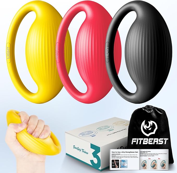 FitBeast Hand Exercise Balls - 3 Resistance Levels Stress Balls for Adults, Squeeze Balls for Hand Therapy, Rehabilitation, Arthritis, Muscle Building