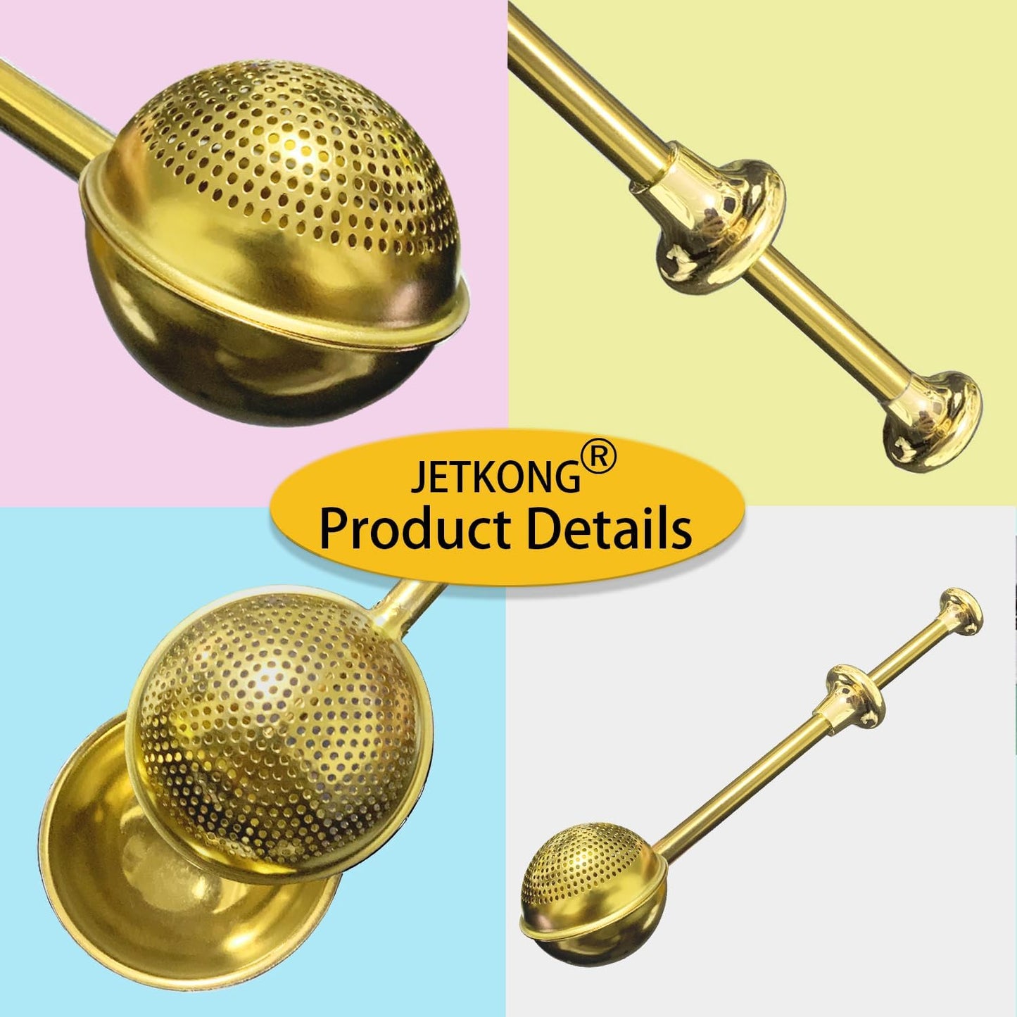 JETKONG Baker's Dusting Wand for Sugar, Flour and Spices, Stainless Steel Powdered Sugar Shaker Duster Sifter, Set of 2 (Gold)