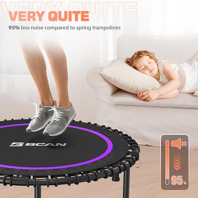 BCAN 40"/48" Rebounder Trampoline for Adult, 450/550LBS Fitness Trampoline with Bungees, Adjustable Handle, Stable & Quiet, Indoor Outdoor, Whole-Body Workout & Relaxation at Home for Women/Men