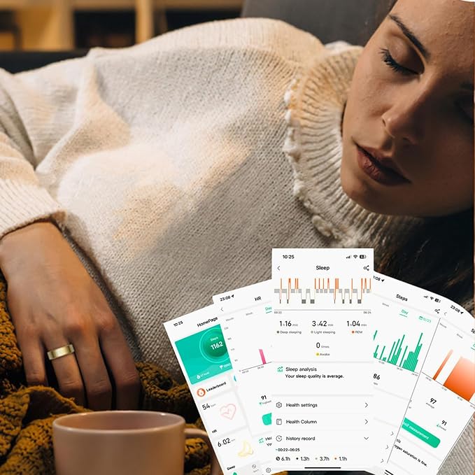 Smart Wellness Ring, Stylish Fitness Tracker with Heart Rate, Blood Oxygen, Blood Pressure, Sleep & Step Monitor. IP68 Waterproof, No Subscription, iOS & Android Compatible (Gold, 11)