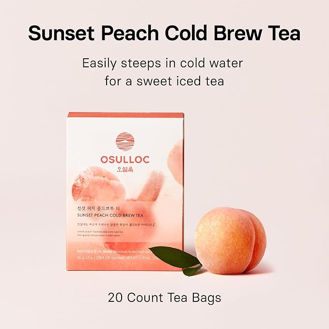 OSULLOC Sunset Peach Cold Brew Tea, Sweet peach flavored iced tea, Hydration Tea Packets (20ea, 1.76oz)