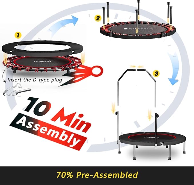 Rebounder Trampoline for Adults - 40" Foldable Mini Trampoline Fitness Rebounder with Adjustable U-Bar Handle, Max Load 350lbs,Stable Quiet Indoor/Outdoor Exercise Equipment