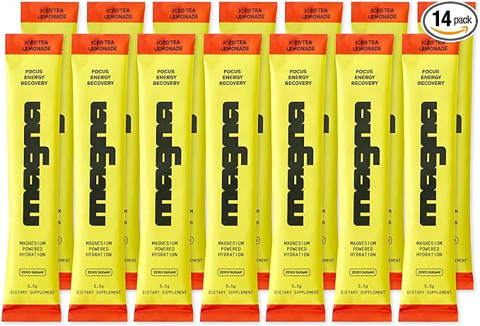 MAGNA Electrolyte Powder Drink Mix for Hydration, Energy & Focus Support with Magnesium L Threonate, Malate & Glycinate, Sodium, Potassium, Vitamin D, B6 & B12, Tea Lemonade Flavor, 14 Servings