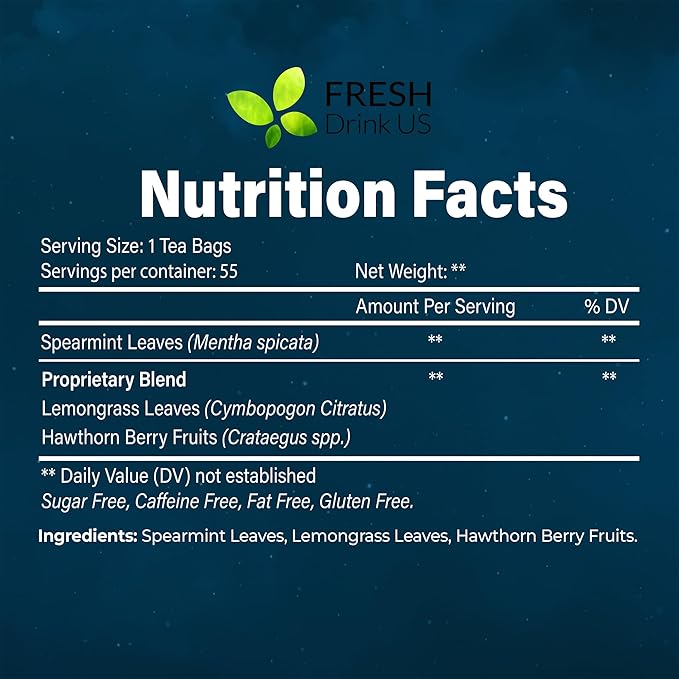 FreshDrinkUS, Premium 55 Tea Bags Better Sleep Herbal Tea | Caffeine-Free Loose Leaf Blend with Spearmint Leaves, Lemongrass Leaves, and Hawthorn Berry β Naturally Refreshing and Aromatic.