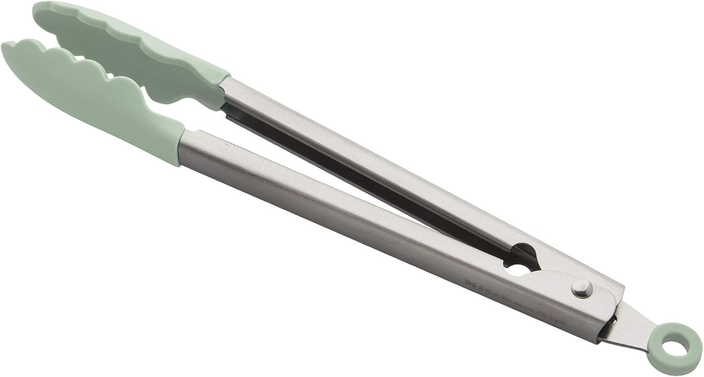 KitchenAid Gourmet Silicone-Tipped Stainless Steel Tongs, 12 Inch, Pistachio
