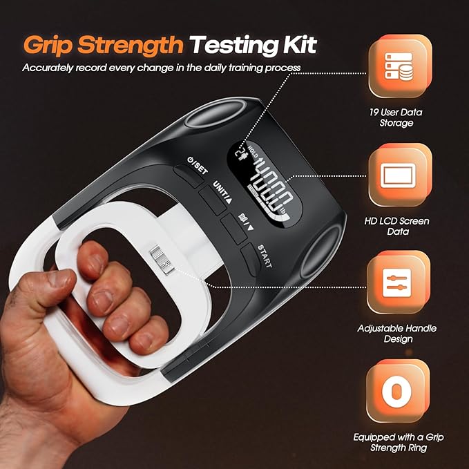Grip Strength Tester & Trainer 2-in-1 Combo Set-Digital Hand Dynamometer with LCD Display, Max 400lb/180kg Capacity, Resistance Ring with Ergonomic Design for Sports, Gym, Home & Rehab