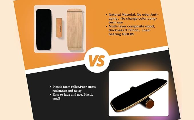 Balance Board trainer for Adults Kids,Hockey snowboard wobble board,450Lbs remarkable core trainer made of wood/Less Plastic