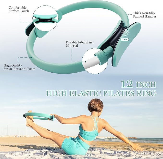 Pilates Ring Set 9 PCS, Magic Circle Yoga Ring, Pilates Ball, 2.2lb *2 Dumbbells, Resistance Bands, Tape Measure, Pilates Weight Kit Equipment Accessories for Home Workouts Fitness Yoga