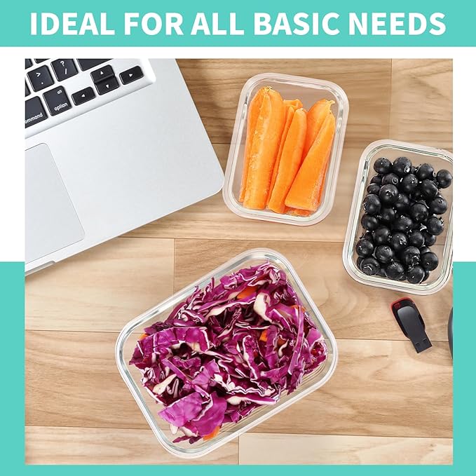 Skroam 10-Pack Glass Meal Prep Containers, Food Storage Containers with Snap Locking Lids, Airtight Bento Boxes for Microwave, Oven, Freezer and Dishwasher