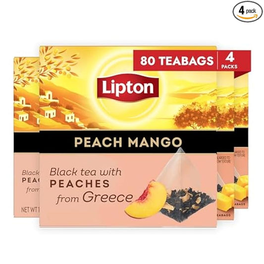 Lipton Black Tea Peach Mango, Pyramid Tea Bags, Flavored Teabags for a Refreshing Cup of Tea, 80 Total Tea Bags (20ct - Pack of 4)