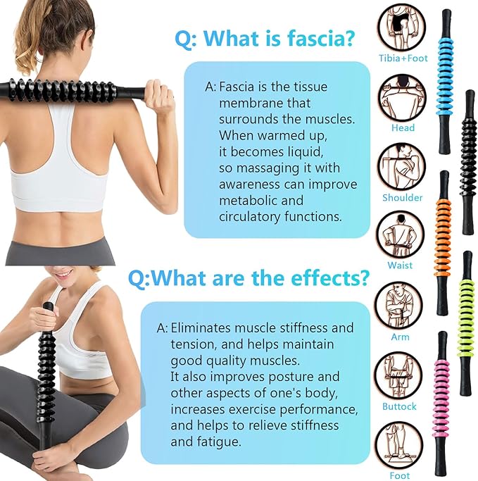 Muscle Roller Stick, Yoga Massage Roller Bar Fitness Beauty Tool for Athletes Relief Leg Back Pain (Black)