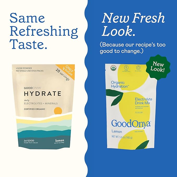 Organic Hydration Electrolyte Drink Mix, Certified Organic Hydration Powder, Non-GMO, Biochecked Glyphosate Free, Low Sugar, Lemonade Flavor, No Artificial Flavors, 20 Servings