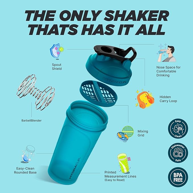 Hydra Cup ProFlow Shaker Bottles 6-Pack (28oz) | Protein Shaker Cups with Whisk Ball, Leak-Proof Lid, Hidden Carry Handle | BPA-Free Gym Mixer for Protein Powder, Mixing Supplements, Fresh Colors