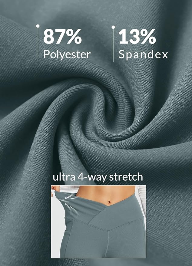 baleaf Women's V Crossover Flare Leggings with Pockets Yoga Pants High Waist Casual Workout Gym Bell Bottom Leggings