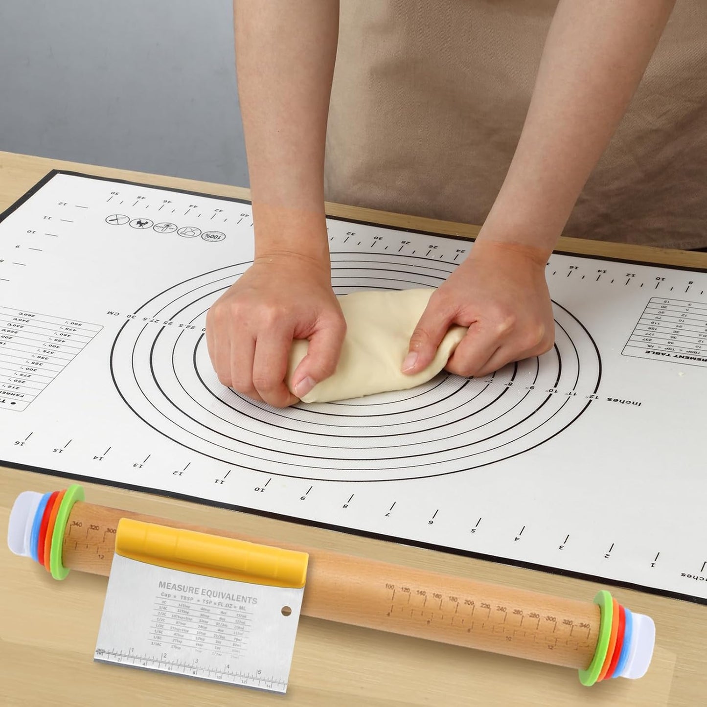 Unokit Rolling pin 3-Piece Set, 17.5" Rolling Pin with Adjustable Thickness Rings, Wooden Dough Roller, Rolling Pins for Baking Pizza, Pasta, Bread - Baking Essentials