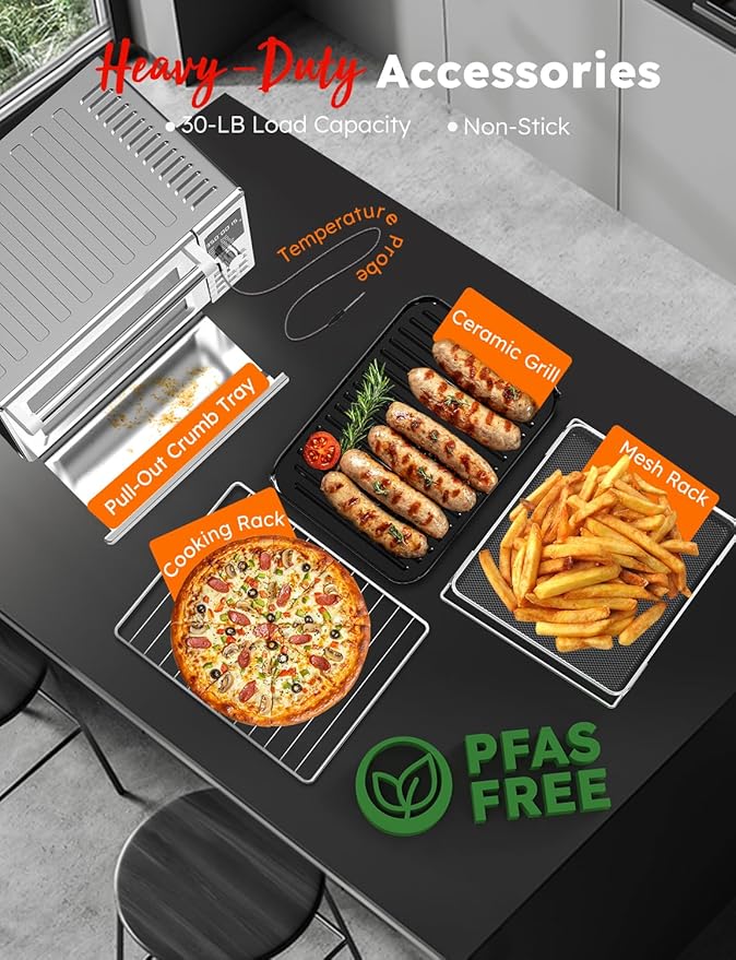 Nuwave Bravo XL Pro Air Fryer Toaster Oven with Grill Combo, 2025 New Ultra-Fast Convection System, 35% Crispier, 2X More Even, 142 Presets, 50-500F, Smarter Probe, PFAS Free, 30QT, Stainless Steel