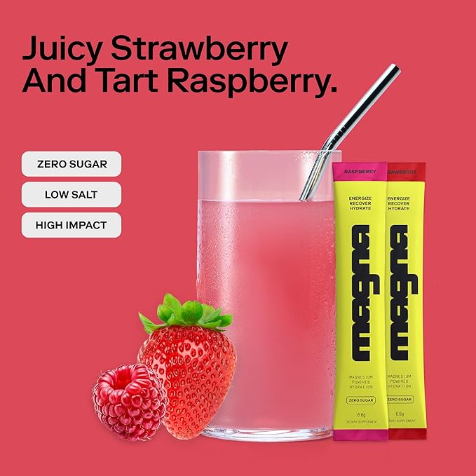 MAGNA Electrolyte Powder Drink Mix for Hydration, Energy & Focus Support with Magnesium L Threonate, Malate & Glycinate, Sodium, Potassium, Vitamin D, B6 & B12, Summer Berries Flavor, 28 Servings