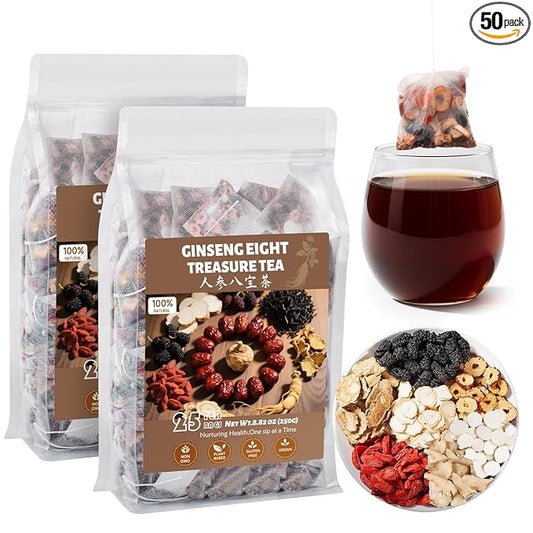 Goji Berries Ginseng Kidney Tea Formula Ginseng Eight Treasure Tea 8 Natural Ingredient Kidney Cleanse Detox & Repair for Women & Men Caffeine-Free 50 Count (Pack of 2)