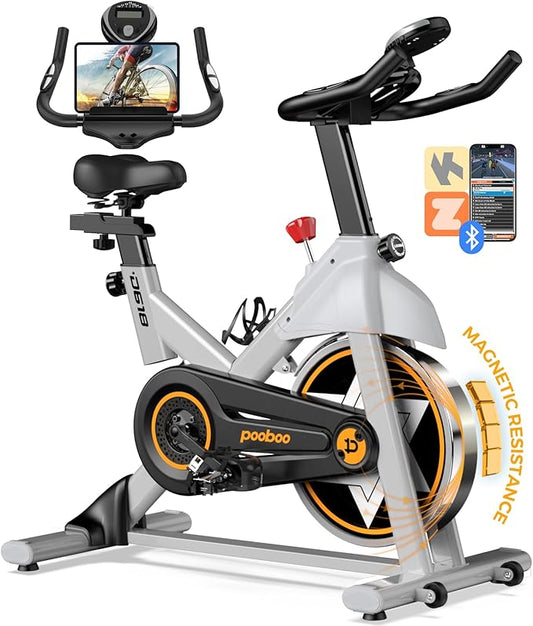 POOBOO Exercise Bike, Stationary Bike for Home Gym, Indoor Cycling Bike w/Comfortable Seat Cushion & Tablet Mount, Silent Belt Drive Indoor Bike for Cardio Workout