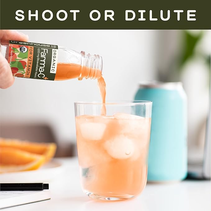 Greenhouse Juice Organic Farma-C+ Wellness Shots Vitamin C Immune Shot Cold-Pressed with Orange, Acerola Cherry, Sea Buckthorn Berry and Fermented Echinacea | Vegan & Gluten-Free (2 Oz, Pack of 12)