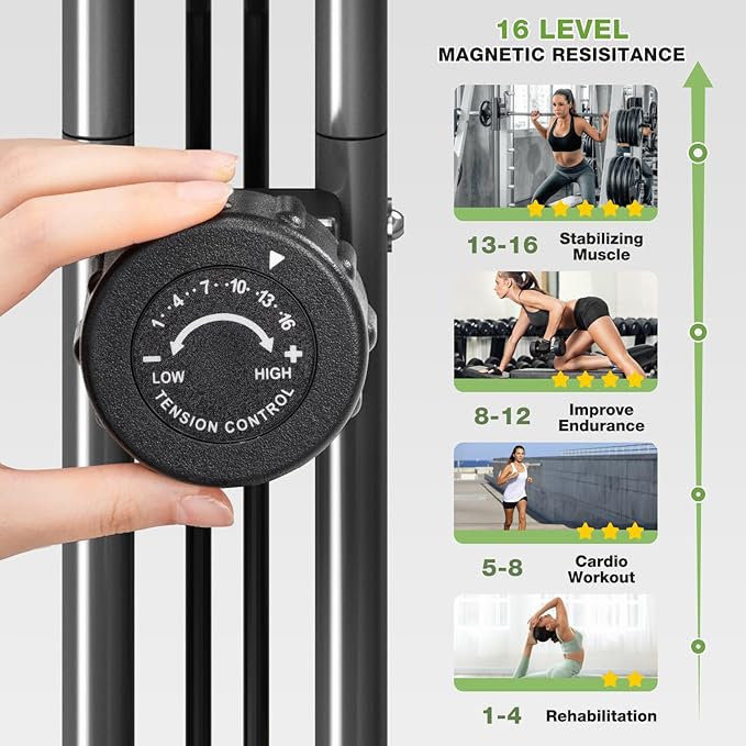 Exercise Bike, 5 in 1 Foldable Stationary Bike for Seniors, 16-Level Adjustable Magentic Resistance, Indoor Recumbent Bike with 330LB Capacity, Comfortable Seat Backrest