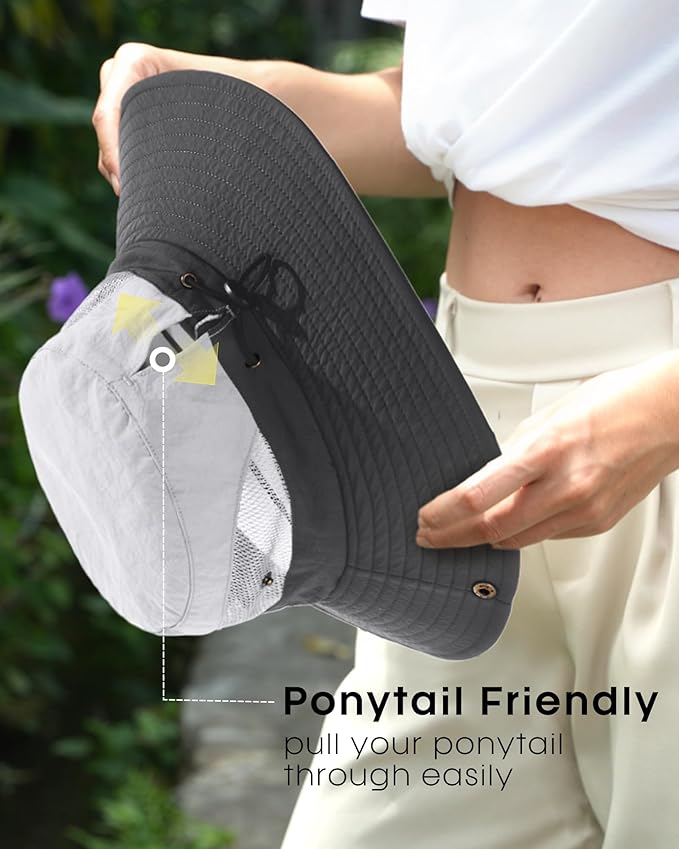 FURTALK Womens Sun Hat with Ponytail Hole Beach Hiking Summer Wide Brim UPF 80+ Outdoor Protection Foldable Bucket Hat