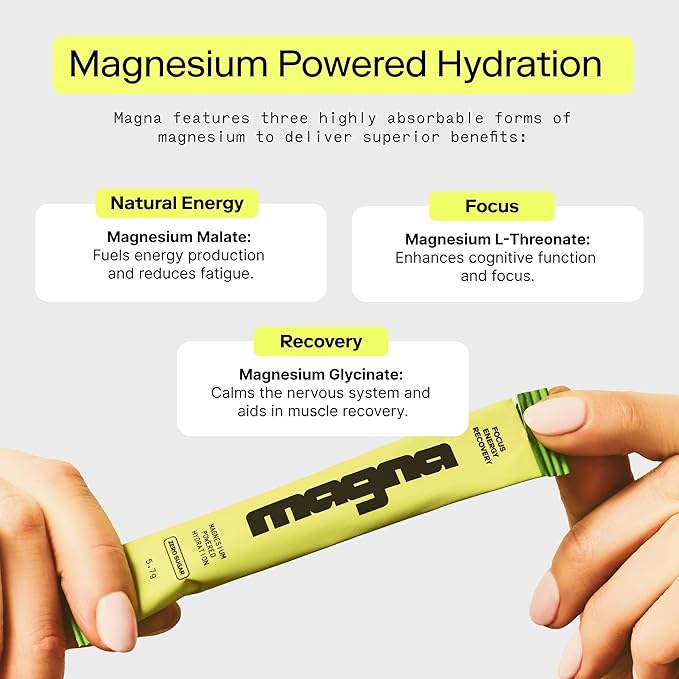 Magna Electrolyte Powder Drink Mix for Hydration, Energy & Focus Support with Magnesium L Threonate, Malate & Glycinate, Sodium, Potassium, Vitamin D, B6 & B12, Variety Pack Flavor, 14 Servings