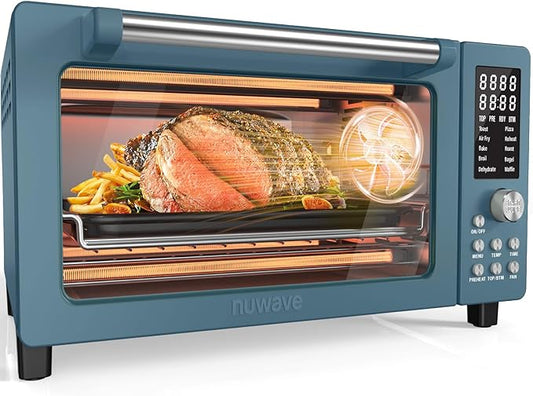 Nuwave Bravo Pro Smart Air Fryer Toaster Oven Combo, Airfryer Convection Oven Countertop, 10-in-1 Functions with Quicker & Even Crisp Technology, 1800W, 50-450°F, PFAS-Free, 21QT, Cozy Blue