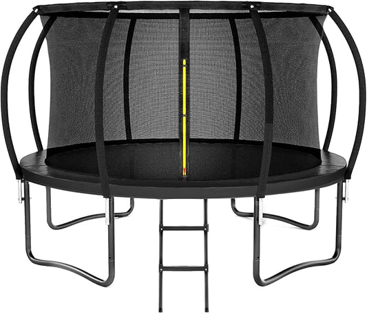 Trampoline 8FT 10FT 12FT 14FT 16FT, Outdoor Trampolines for Kids and Adults, Recreational Trampoline with Enclosure Net & Ladder, Round Trampoline ASTM Approved, 400/450LBS Weight Capacity