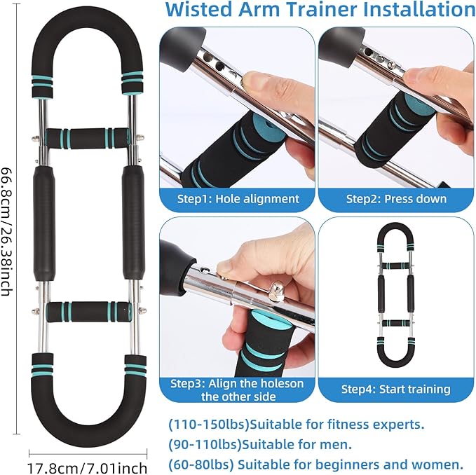 Twister Arm Trainer, 110-132lbs Adjustable Chest Workout Equipment,Chest Clip Muscle,Portable Forearm Strength Trainer, Portable Spring Resistance Home Fitness Equipment.