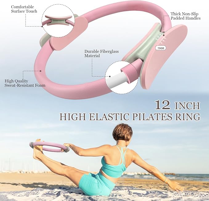 Pilates Ring Set 9 PCS, Magic Circle Yoga Ring, Pilates Ball, 2.2lb *2 Dumbbells, Resistance Bands, Tape Measure, Pilates Weight Kit Equipment Accessories for Home Workouts Fitness Yoga