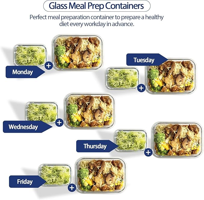 Glass Food Storage Containers with Lids Airtight, 10 Pack Meal Prep Containers, Bpa-free Lid Glass Lunch Box