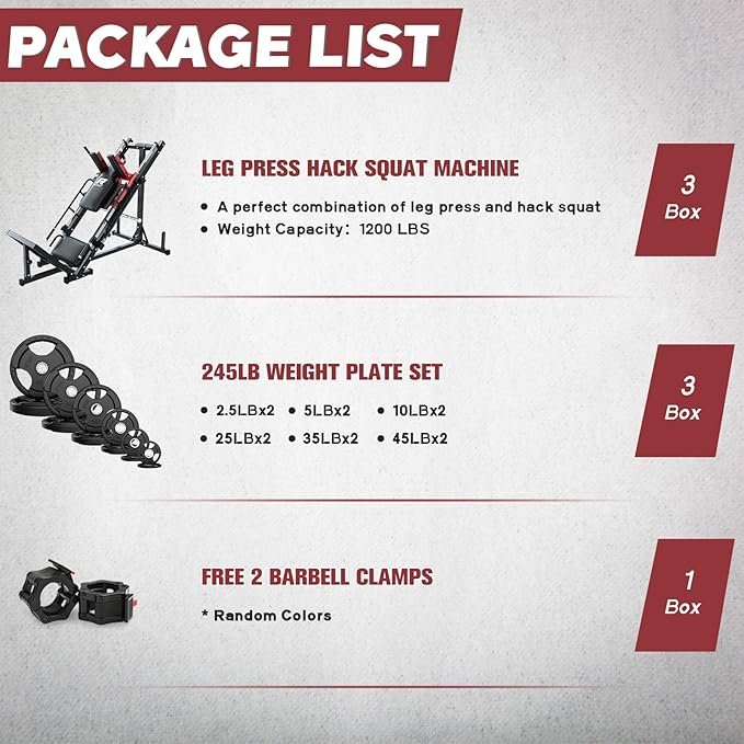 RitFit Adjustable Leg Press and Hack Squat Machine with Weight Plate Set, Professional Home Gym Equipment with Linear Bearings, Specialized for Complete Lower Body Workouts and Weight Storage Posts