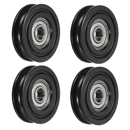 uxcell 4pcs U608ZZ Nylon Pulley U-Groove Ball Bearing 8x40x10mm U Groove Roller Wheel (GCr15) Chrome Steel Bearings, ABEC3
