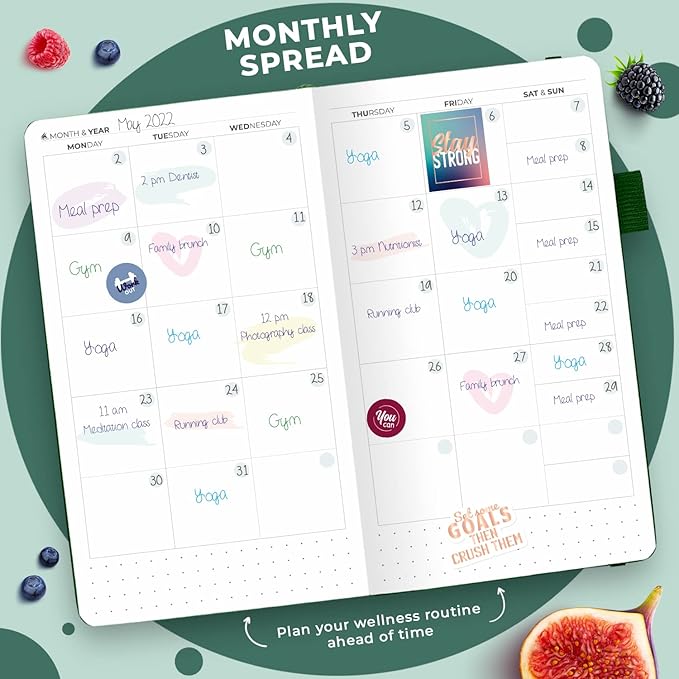 Clever Fox Wellness Planner - Weekly & Daily Health and Wellness Log, Food Journal & Meal Planner Diary for Calorie Counting, Notebook for Medical Condition Tracking – Pocket size (Forest Green)