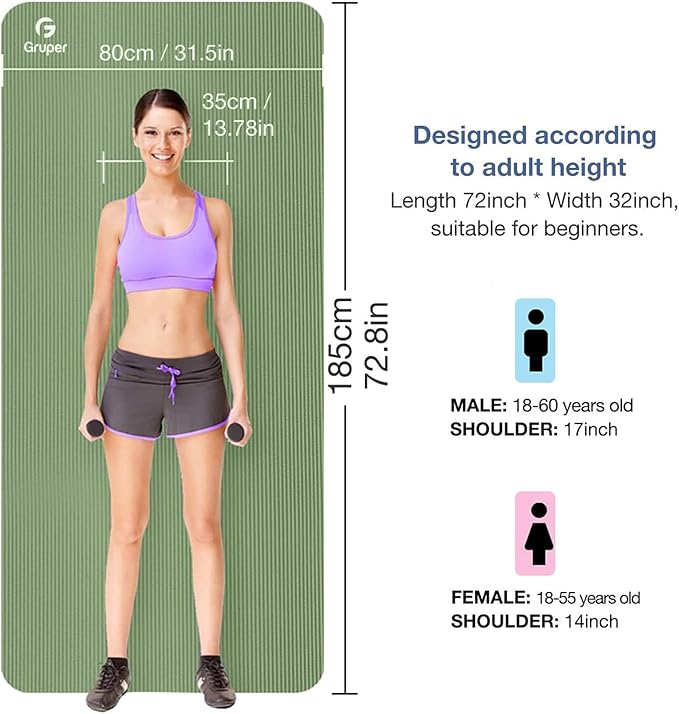 Thick Yoga Mat Non Slip, Large Size 72" L x 32" W x 0.6" TH, Premium Exercise & Fitness Mat with Carrying Strap and Bag, Workout Mats for Home