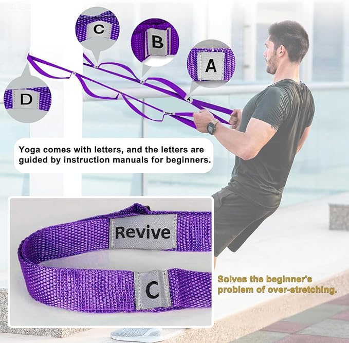 Stretching Strap Yoga Strap with 10 Loops, Non-Elastic Stretch Band for Physical Therapy, Flexibility, Exercise, Pilates, Dance & Gymnastics Workout
