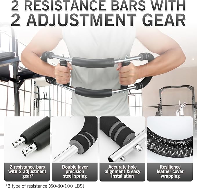 Twister Arm Trainer - Adjustable 60-100lbs Resistance Arm & Chest Workout Equipment for Home Gym Fitness , Arm Strengthener for Men, Power Twister Bar for Biceps, Forearm & Shoulder Training