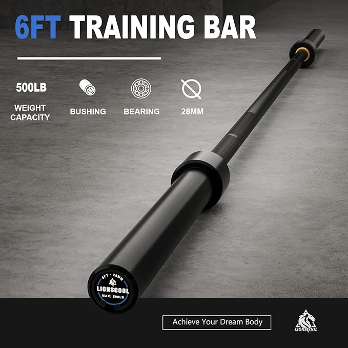 LIONSCOOL Premium 4ft/4.9ft/6ft Barbell for Strength Training and Olympic Weightlifting, 2 Inch Bar for Squats, Curls, Deadlifts, Presses, Hip Thrusts, 350lbs/500lbs/700lbs Weight Capacity