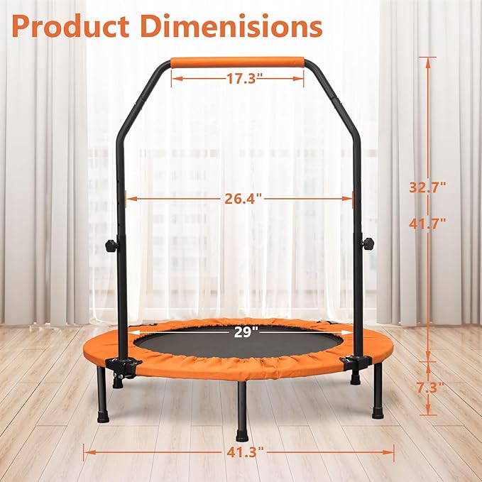 HYD-Parts 40" 48" Mini Trampoline for Adults and Kids Exercise Rebounder with Adjustable Bar Fitness Trampoline Indoor Max Load 330 440lbs
