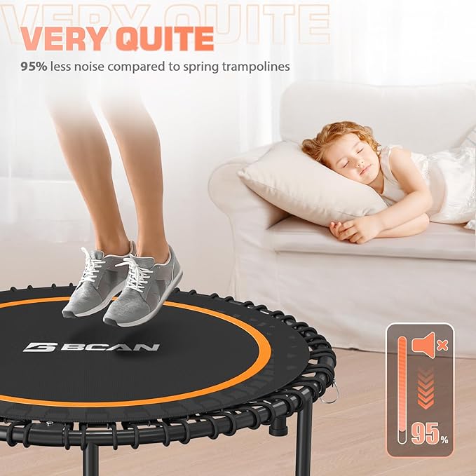 BCAN 40"/48" Rebounder Trampoline for Adult, 450/550LBS Fitness Trampoline with Bungees, Adjustable Handle, Stable & Quiet, Indoor Outdoor, Whole-Body Workout & Relaxation at Home for Women/Men