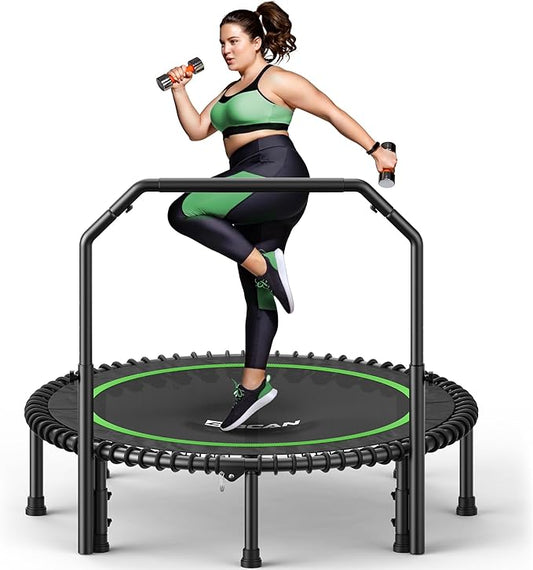 BCAN 40"/48" Rebounder Trampoline for Adult, 450/550LBS Fitness Trampoline with Bungees, Adjustable Handle, Stable & Quiet, Indoor Outdoor, Whole-Body Workout & Relaxation at Home for Women/Men