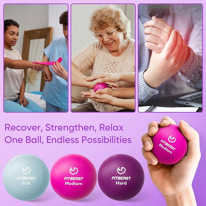 FitBeast Grip Strength Trainer, Finger Exerciser, Stress Balls for Adults 6-Piece Set, Hand Therapy for Strength, Recovery & Stress Relief, Forearm Strengthener for Men, Women & Seniors