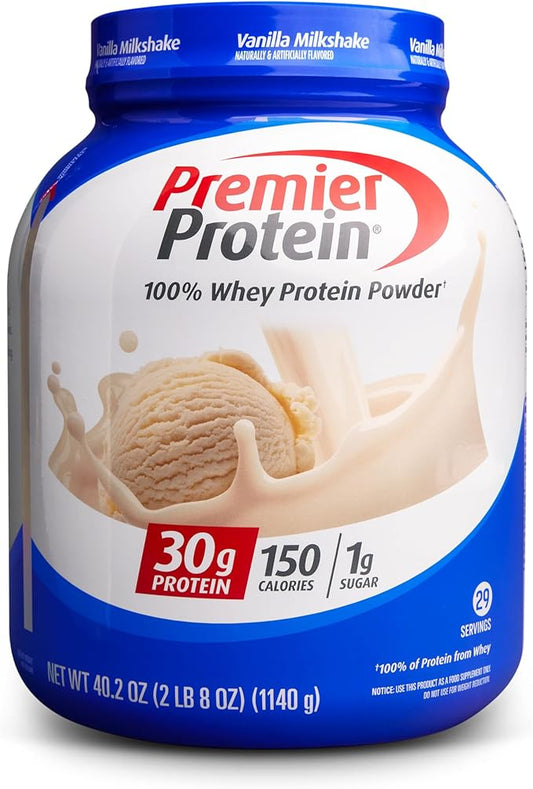 Premier Protein Protein Powder, 30g Protein, 1g Sugar, No Soy Ingredients, Gluten Free, Vanilla Milkshake, 29 Servings, 40.2oz